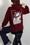 Kadın Kapşonlu Baskılı Sweat Bordo