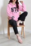 Kadın Kapşonlu Baskılı Sweat Pembe Model TV-101534