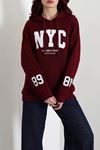 Kadın Kapşonlu Baskılı Sweat Bordo Model TV-101538