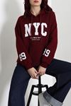 Kadın Kapşonlu Baskılı Sweat Bordo Model TV-101538