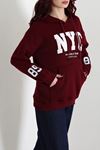 Kadın Kapşonlu Baskılı Sweat Bordo Model TV-101538
