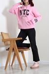 Kadın Kapşonlu Baskılı Sweat Pembe Model TV-101534