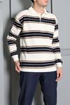 Selanik Çizgili Polo Yaka Erkek Sweatshirt Lacibeyaz