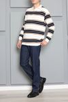 Selanik Çizgili Polo Yaka Erkek Sweatshirt Lacibeyaz