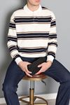 Selanik Çizgili Polo Yaka Erkek Sweatshirt Lacibeyaz