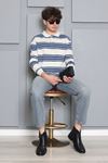 Selanik Çizgili Polo Yaka Erkek Sweatshirt Mavigri