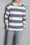 Selanik Çizgili Polo Yaka Erkek Sweatshirt Mavigri