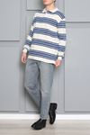 Selanik Çizgili Polo Yaka Erkek Sweatshirt Mavigri