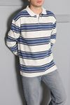 Selanik Çizgili Polo Yaka Erkek Sweatshirt Mavigri