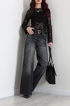 Kadın Wide Leg Kot Pantolon Füme