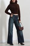 Kadın Wide Leg Kot Pantolon Yeşiltint