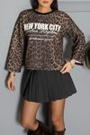 Kadın 2 İplik Şardonsuz Sweatshirt Leopar
