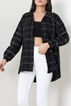 Kadın Dokuma Desenli Polo Yaka Gömlek Siyah Model TV-101697