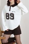 Kadın 3 İplik Şardonlubaskılı Polo Yaka Sweatshirt Ekrukahve