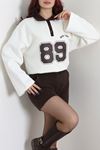 Kadın 3 İplik Şardonlubaskılı Polo Yaka Sweatshirt Ekrukahve