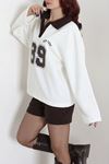 Kadın 3 İplik Şardonlubaskılı Polo Yaka Sweatshirt Ekrukahve