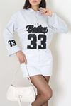 Kadın 2 İplik Baskılı Polo Yaka Oversize Sweatshirt Gri
