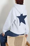 Kadın Kompakt Penye Desenli Kapşonlu Sweatshirt Grilaci