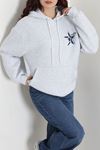 Kadın Kompakt Penye Desenli Kapşonlu Sweatshirt Grilaci