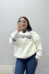 Kadın 3 İplik Şardonlu Baskılı Polo Yaka Sweatshirt Ekru