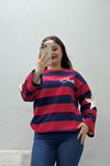 Kadın 3 İplik Şardonsuz Sweatshirt Kırmızılacivert