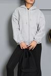 Kadın 3 İplik Şardonlu Kapşonlu Çanta Cepli Sweatshirt Gri