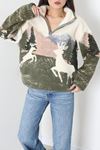 Kadın Baskılı Peluş Sweat Bejhaki