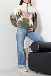 Kadın Baskılı Peluş Sweat Bejhaki