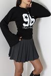 Kadın Modal Baskılı Yanlar Büzgülü Sweatshirt Siyah
