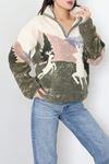 Kadın Baskılı Peluş Sweat Bejhaki