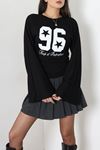 Kadın Modal Baskılı Yanlar Büzgülü Sweatshirt Siyah
