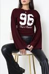 Kadın Modal Baskılı Yanlar Büzgülü Sweatshirt Bordo