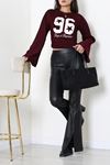 Kadın Modal Baskılı Yanlar Büzgülü Sweatshirt Bordo