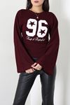 Kadın Modal Baskılı Yanlar Büzgülü Sweatshirt Bordo