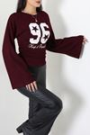Kadın Modal Baskılı Yanlar Büzgülü Sweatshirt Bordo