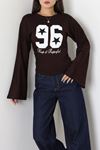 Kadın Modal Baskılı Yanlar Büzgülü Sweatshirt Kahve
