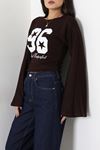 Kadın Modal Baskılı Yanlar Büzgülü Sweatshirt Kahve