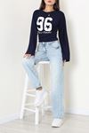 Kadın Modal Baskılı Yanlar Büzgülü Sweatshirt Lacivert