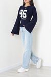 Kadın Modal Baskılı Yanlar Büzgülü Sweatshirt Lacivert