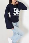 Kadın Modal Baskılı Yanlar Büzgülü Sweatshirt Lacivert