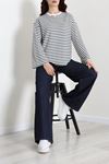 Kadın Çizgili Oysho İspanyol Kol Sweatshirt Lacivertçizgili