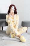 Kadın Kadife Yüzey Waffle Pijama Takımı Sarı