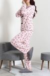 Kadın Kadife Yüzey Waffle Pijama Takımı Pudra