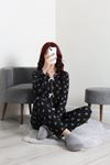 Kadın Kadife Yüzey Waffle Pijama Takımı Siyahkalpli