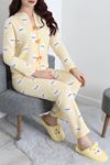 Kadın Kadife Yüzey Waffle Pijama Takımı Sarı
