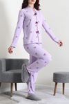 Kadın Kadife Yüzey Waffle Pijama Takımı Lila