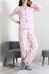 Kadın Kadife Yüzey Waffle Pijama Takımı Pembe