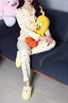 Kadın Kadife Yüzey Waffle Pijama Takımı Sarı