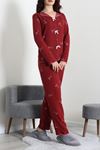Kadın Kadife Yüzey Waffle Pijama Takımı Bordo