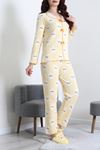 Kadın Kadife Yüzey Waffle Pijama Takımı Sarı